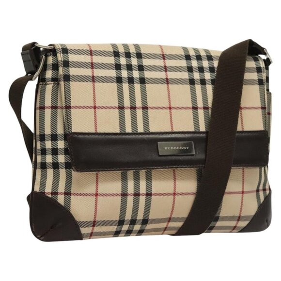 BURBERRY Nova Check Shoulder Bag Nylon Beige Brown Silver Auth ep8167 - Picture 1 of 16